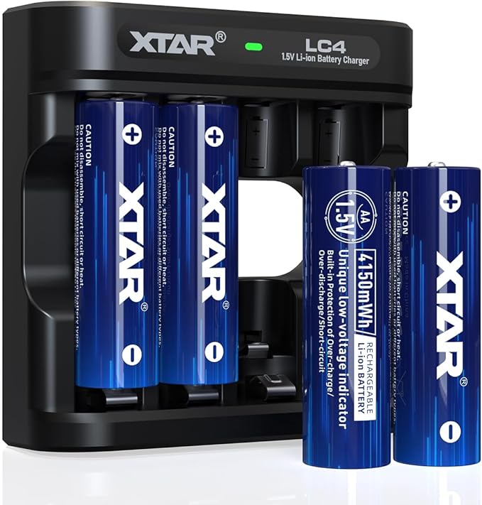 XSTAR Kit con cargador y 4 Baterías recargable litio AA 4150 mWh/2500 mAh