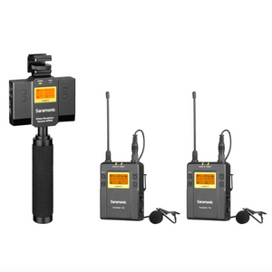 Saramonic UwMic9 SP-RX9+TX9+TX9 UHF inalámbrico, iPhone y Android y manija