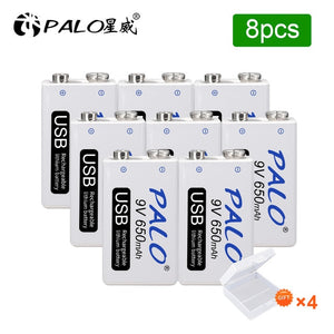 PALO 9V Batería Recargable de 650mAh Micro USB 9v Li-ion Bateria
